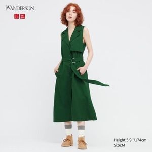 JW ANDERSON x UNIQLOLinen Blend Belted Sleeveless Lapel Dress